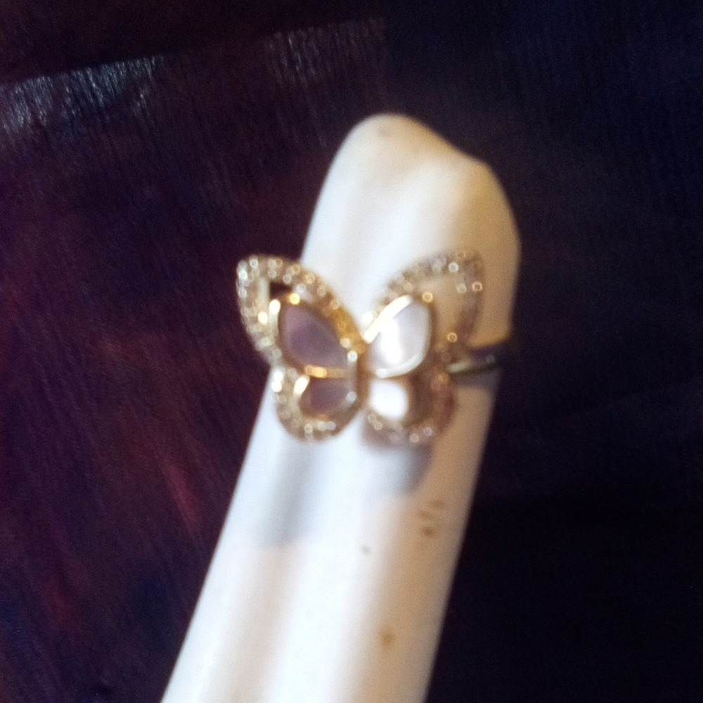 Charter Club Gold Plated Cubic Zirconia Mother of Pearl Mini Butterfly Ring  (5) - Picture 3 of 10